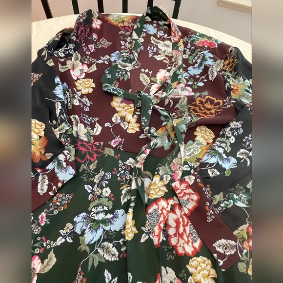 Zara floral tie neck long sleeve midi dress size extra large - Picture 6 of 7